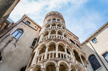 View With The Facade And The Spiral Staircase (scala) Of Palazzo Contarini Del Bovolo In Venice, Italy.