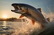 Photo of a 40-Pound Chinook Salmon Fish Jumping, Generative AI
