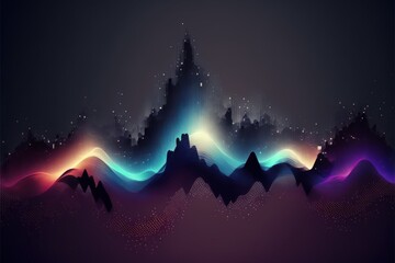 Abstract motion sound wave lines background with wavy lines. Modern fashionable glow dynamic illustration, minimal colourful on dark background. Modern digital pulse sound rhythm wallpaper