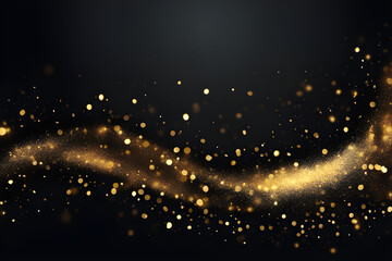 Canvas Print - Golden particles, black background, blur, and a bokeh effect. Generative AI