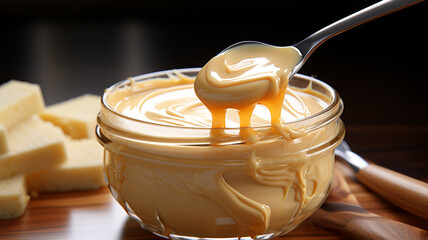 Wall Mural - cup with tasty caramel and whipped cream on table