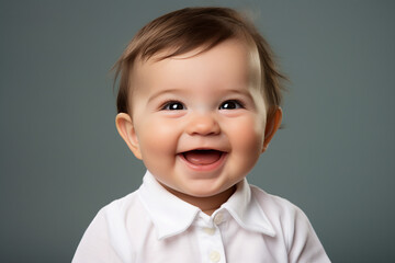 Wall Mural - Generative AI closeup picture with adorable cute little kid baby toddler age smiling overjoyed