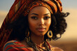 © deagreez - Portrait of African American ethnicity woman in turban with African traditional print Generative AI