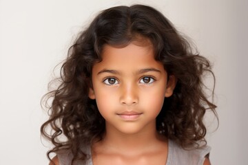 a closeup photo portrait of a cute beautiful young female kid girl asian indian model woman smiling.