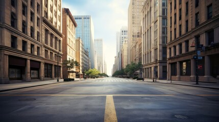 Classical architecture and urban roads, empty road in the city, Generative AI illustration