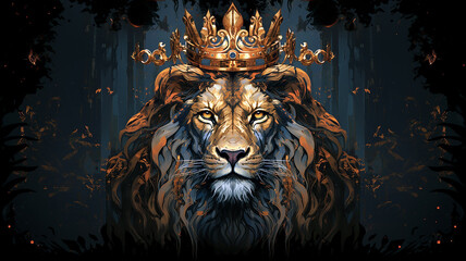 Sticker - Lion king wearing a royal crown in paint by numbers style art