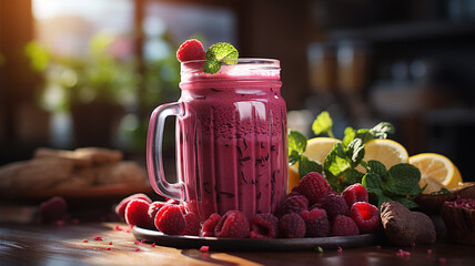 Wall Mural - healthy detox smoothie in glass jar on dark background