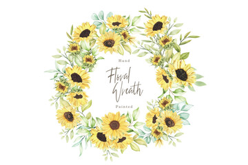 Wall Mural - watercolor sunflower wreath illustration
