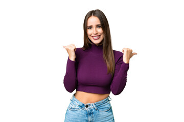 Wall Mural - Young beautiful woman over isolated chroma key background with thumbs up gesture and smiling