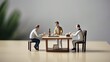 © Taras - Miniature men sitting at dining table. Friends eat together and discuss business. Small toy men figurines created with Generative AI Technology