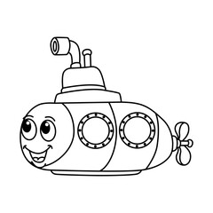 Wall Mural - Funny submarine cartoon characters vector illustration. For kids coloring book.