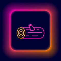 Poster - Glowing neon line Wooden logs icon isolated on black background. Stack of firewood. Colorful outline concept. Vector