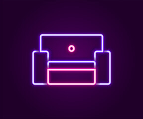 Wall Mural - Glowing neon line Armchair icon isolated on black background. Colorful outline concept. Vector