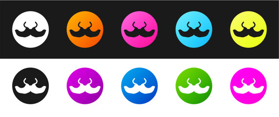 Wall Mural - Set Mustache icon isolated on black and white background. Barbershop symbol. Facial hair style. Vector