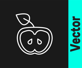 Sticker - White line Apple icon isolated on black background. Excess weight. Healthy diet menu. Fitness diet apple. Vector