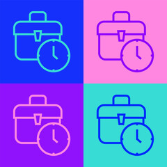 Sticker - Pop art line Work time icon isolated on color background. Office worker. Working hours. Business briefcase. Vector