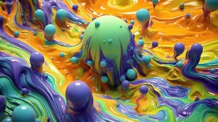 Wall Mural - Mixing paint or plasticine in bright colors. Texture of liquid surface with bubbles top view. Closeup of the bubbling paint. Illustration for anner, poster, cover, brochure or presentation.