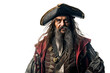 © alexkoral - man is an old bearded pirate in a hat on a white isolated background. Generative AI illustration