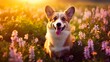 © MSTSANTA - Charming corgi dog with flowers in the spring.