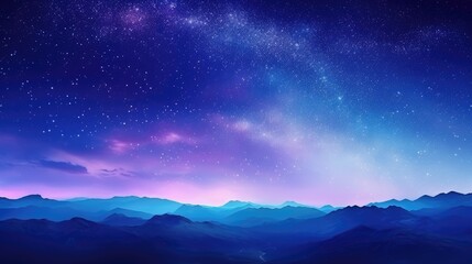 Milky Way and pink light at mountains. Night colorful landscape. Starry sky with hills at summer. Beautiful Universe. Generative AI