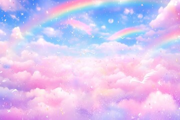 Wall Mural - Fantasy sky rainbow. Fairy skies rainbows colors, magic landscape and dream sky. 