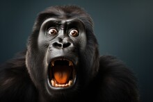 Surprised Gorilla With Open Mouth.