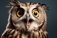 Happy Surprised Owl With Open Beak.
