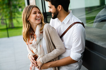 Wall Mural - Young loving couple hugging and enjoying time together.