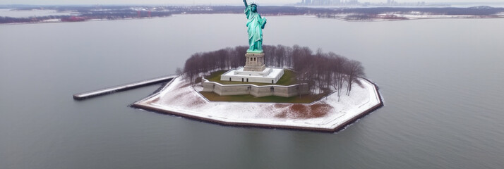 Poster - New York City in winter - aerial view - Generative AI