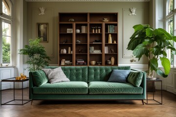 Wall Mural - Green sofa in stylish living room.