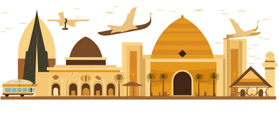 Sticker - Sudan Landmarks Skyline Silhouette Style, Colorful, Cityscape, Travel and Tourist Attraction - Generative AI