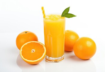 Sticker - Orange juice in glass on white background