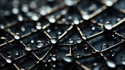 Canvas Print -  a close up of water droplets on a black surface with a black background.  generative ai