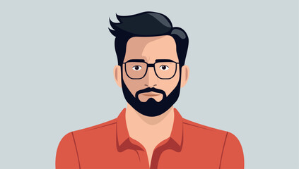 Aufkleber - Man face and upper body - Vector portrait illustration of casual person with beard and glasses. Front view, flat design