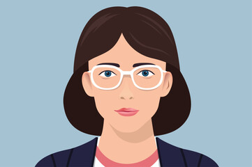 Aufkleber - Woman face with glasses - Flat design vector illustration portrait of female person avatar