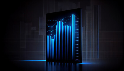  Blue bar chart on black background, investment concept, graph on digital screen, Ai generated image 