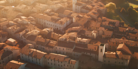 Canvas Print - Drone flying over Tuscany - Generative AI