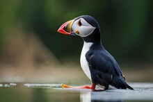 Atlantic Puffin , Also Known As The Common Puffin, Is A Species Of Seabird In The Auk Family. His Puffin Has A Black Crown And Back, Pale Grey Cheek Patches And White Underparts.