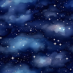 Wall Mural - Watercolor dark night sky filled with stars hd seamless pattern, ai generated