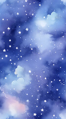 Wall Mural - Watercolor abstract violet seamless starry cosmic cloudscape hd phone wallpaper, ai generated