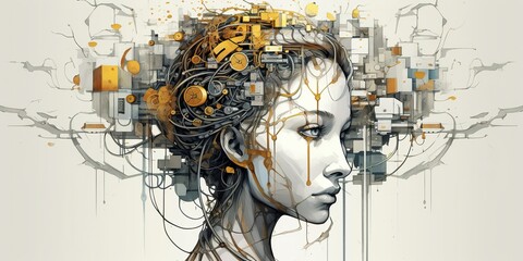 Wall Mural - AI Generated. AI Generative.  artificial intelligence girl illustrataion. Future technology education system. Can be used for cyber games