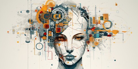 Wall Mural - AI Generated. AI Generative.  artificial intelligence girl illustrataion. Future technology education system. Can be used for cyber games