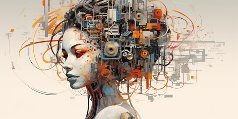 Wall Mural - AI Generated. AI Generative.  artificial intelligence girl illustrataion. Future technology education system. Can be used for cyber games