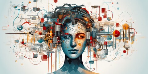 Wall Mural - AI Generated. AI Generative.  artificial intelligence girl illustrataion. Future technology education system. Can be used for cyber games