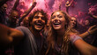 © IBEX.Media - Happy young couple taking selfie shot at music festival, Generative Ai illustration