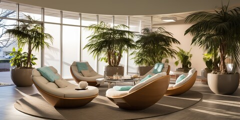 Wall Mural - AI Generated. AI Generative. Architecture room hotel relax with comfortable sitting chairs. Graphic Art