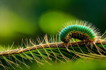 Wall Mural - green caterpillar on a leaf