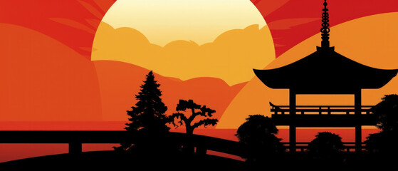 Poster - Japan Famous Landmarks Skyline Silhouette Style, Colorful, Cityscape, Travel and Tourist Attraction - Generative AI