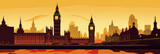 Fototapeta Londyn - London city panorama, urban landscape with modern buildings. Business travel and travelling of landmarks. Illustration, web background. Skyscraper silhouette. United Kingdom - Generative AI