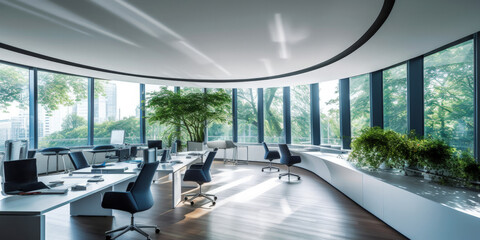 Sticker - Futuristic modern office. Business corporation room - Generative AI